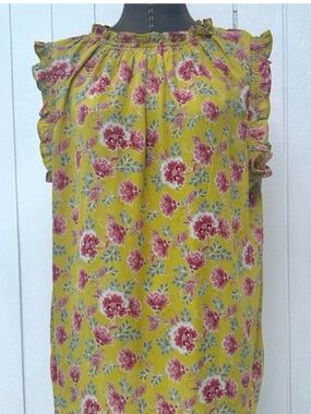 Loft blouse sleeveless shell top mustard yellow pink floral print women’s XL